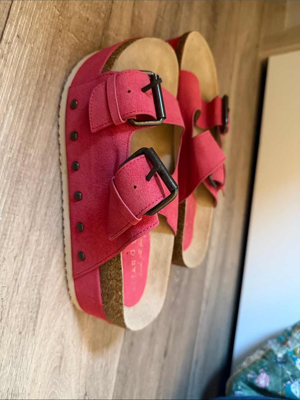 Altar'd State Res Platform Double Buckle Suede Slide Sandals -